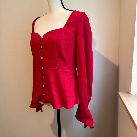 ASOS Red Sweetheart Neckline Button Through Top - Picture 6 of 9